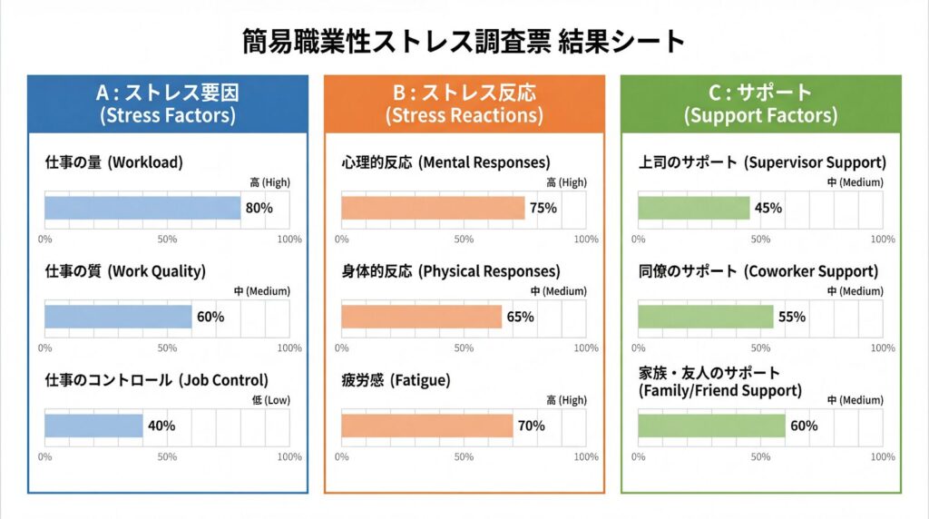厚生労働省版ストレスチェック結果票のサンプルと3つの領域解説
