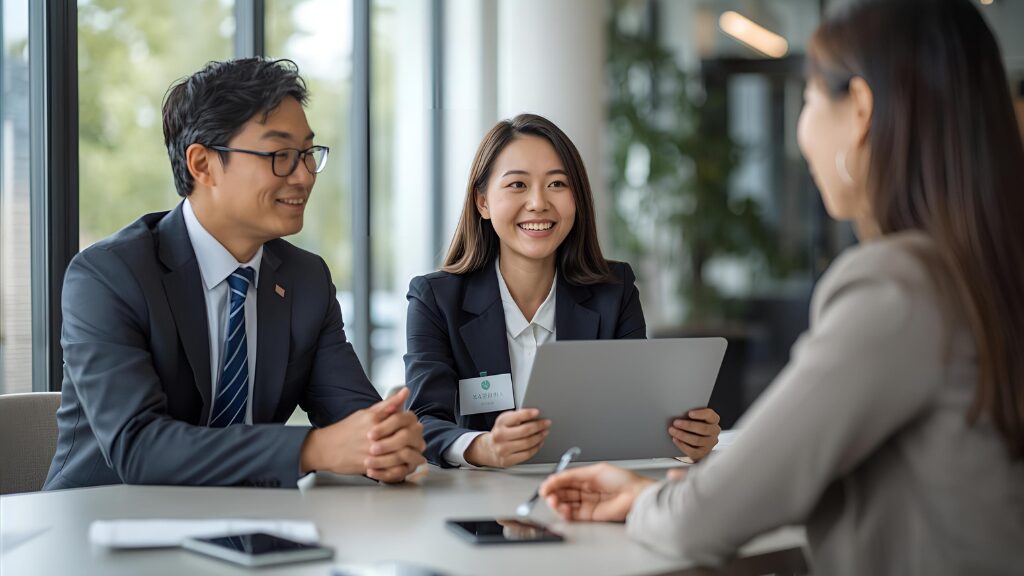 従業員の治療と仕事の両立について話し合う管理職と人事担当者