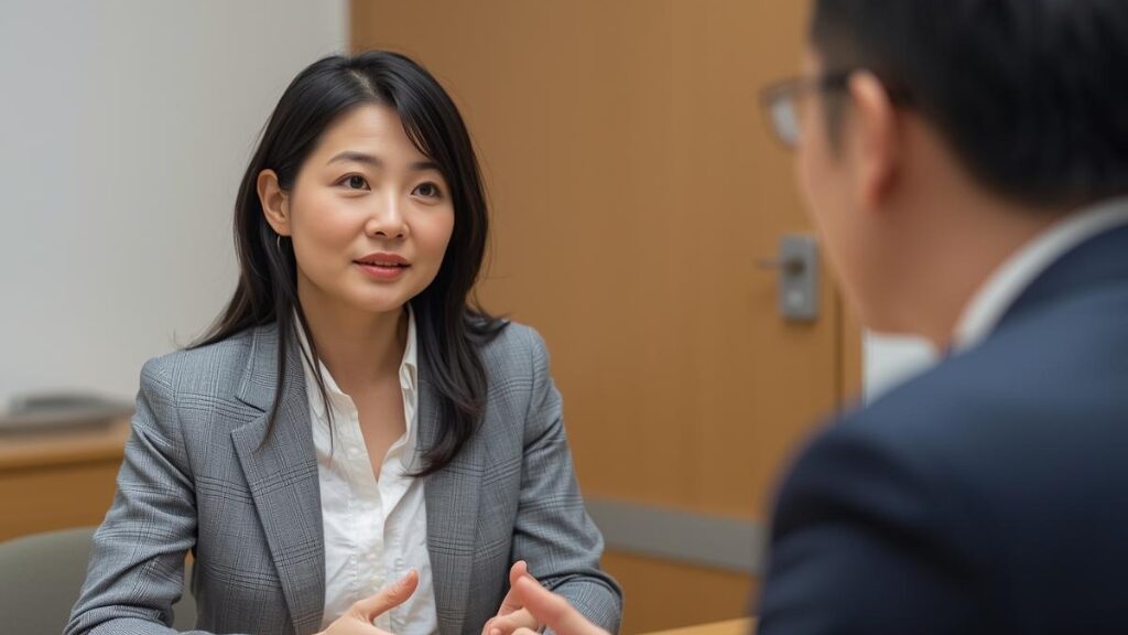 上司に妊娠報告をする女性