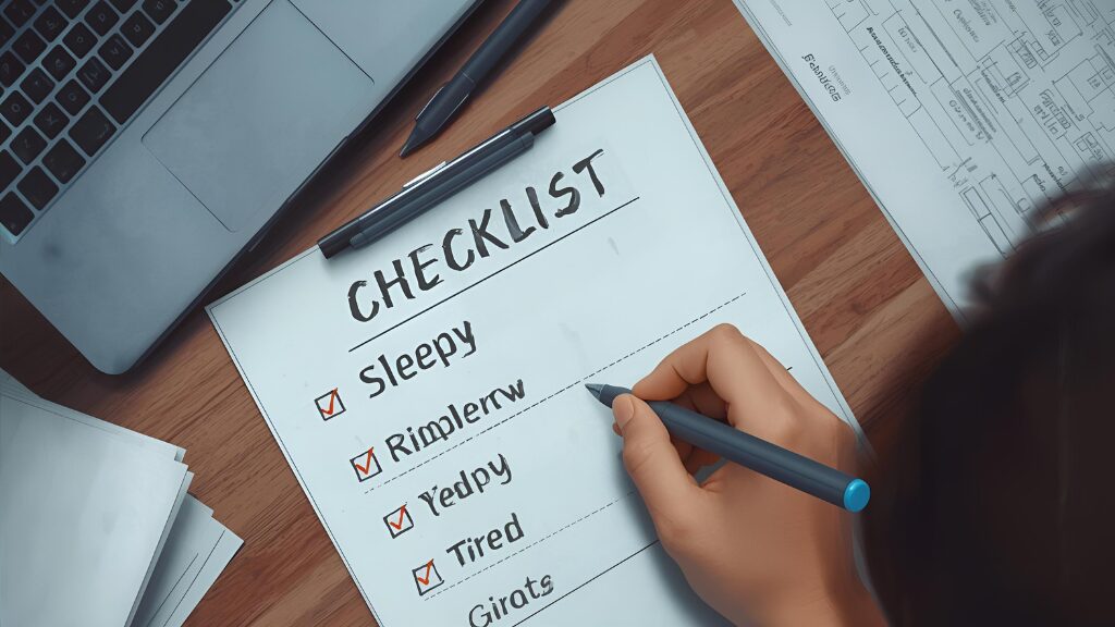 冬バテの症状チェックリストに記入する様子