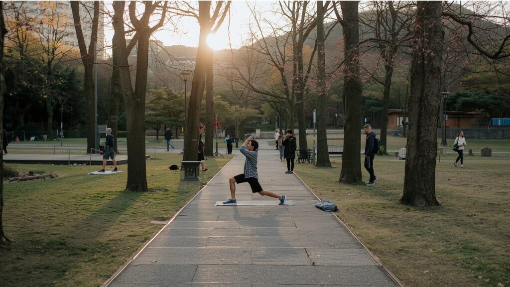 多様なストレス対処法(セルフケア)を実践する人々のイメージ