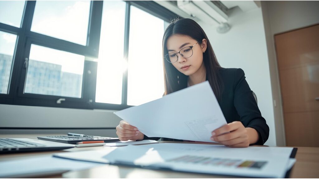 企業の担当者が、従業員の健康を守るための体制図を作成している様子のイラスト