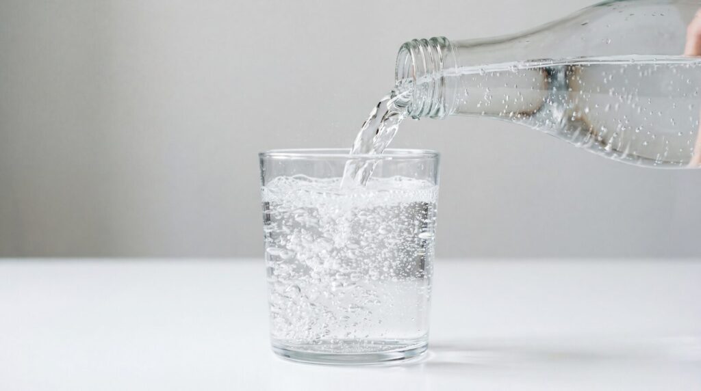 お酒の代わりとなる強炭酸水を注ぐ様子