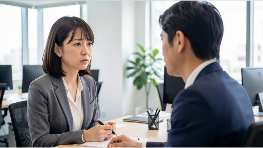 不妊治療を上司に報告する女性